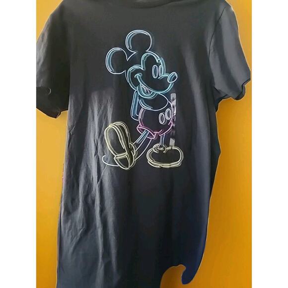 Disney Shirt Mens Black Neon Mickey Mouse Lights Outline Graphic Medium S129 NWT - Picture 1 of 5